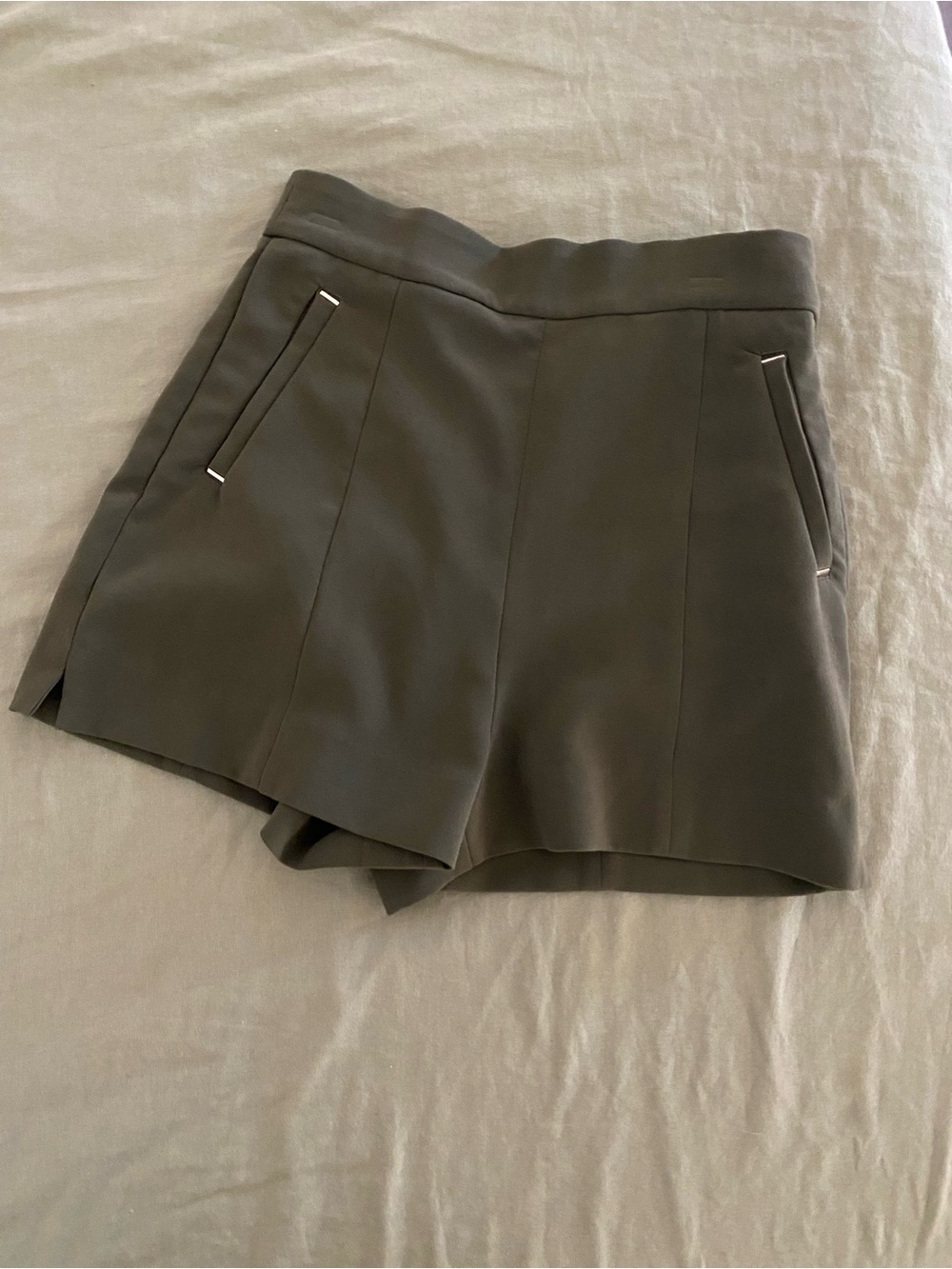 H&M High-Waist Tailored Shorts in Olive